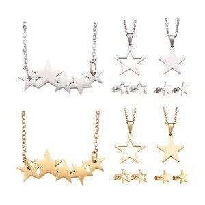 5pc Bundle Sexy Star Set 3 Necklaces + 2 Pairs Stud Earrings Gold or Silver